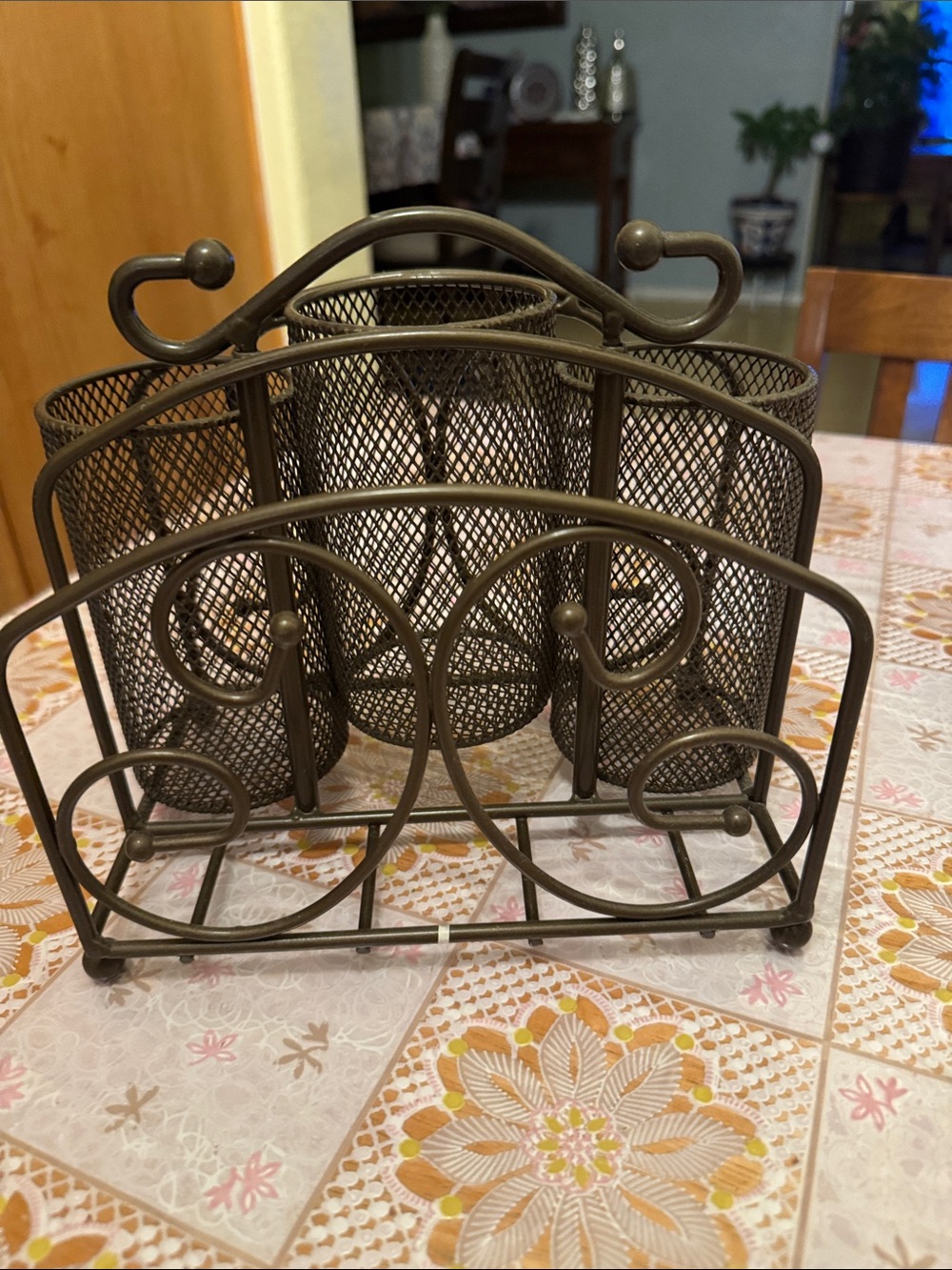Princess House Brown Metal Mesh Utensil and Napkin Caddy